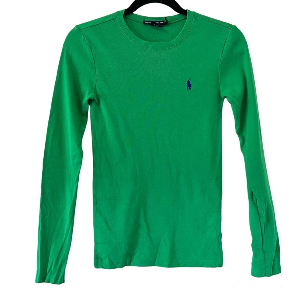 Ralph Lauren Green Long Sleeve Tee with Navy Logo
